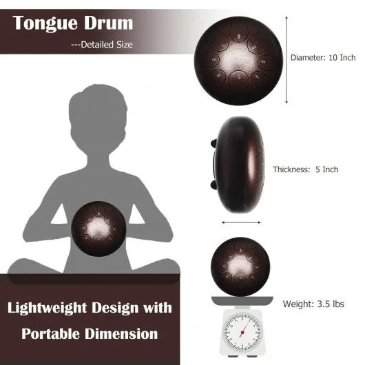 10" Steel Tongue Drum 8 Notes Handpan Drum-Coffee