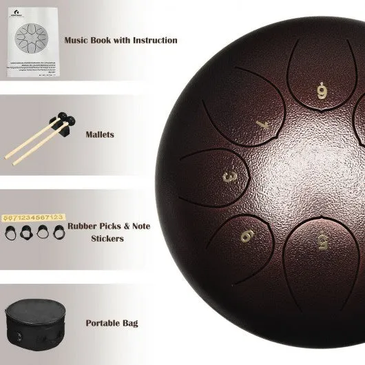 10" Steel Tongue Drum 8 Notes Handpan Drum-Coffee