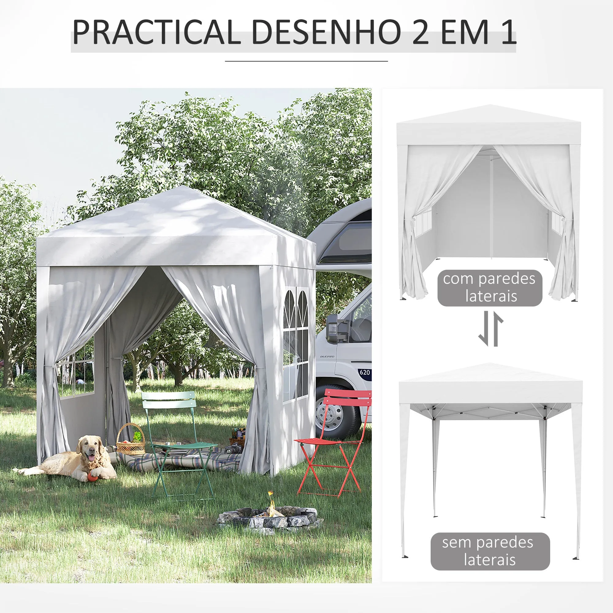 2 x2m Pop Up Gazebo Canopy Party Tent Wedding Awning W/ free Carrying Case White   Removable 2 Walls 2 Windows-White