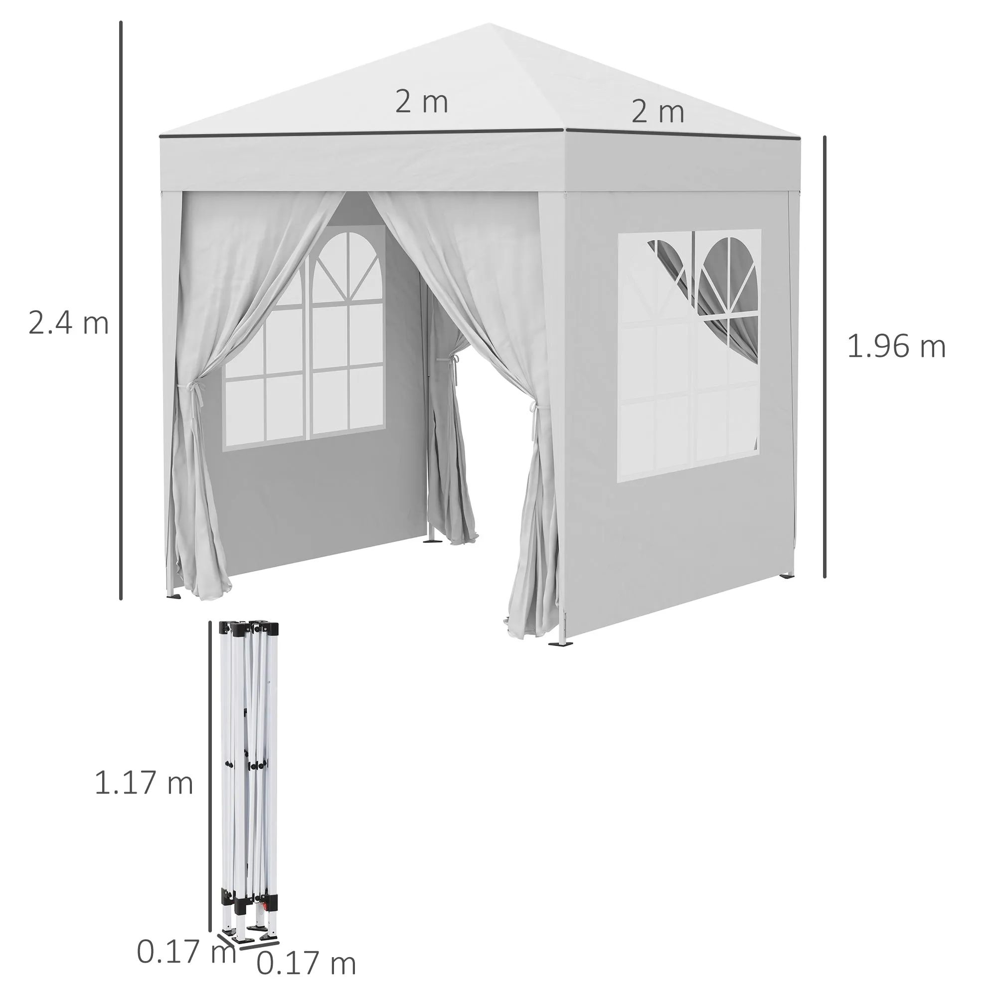 2 x2m Pop Up Gazebo Canopy Party Tent Wedding Awning W/ free Carrying Case White   Removable 2 Walls 2 Windows-White