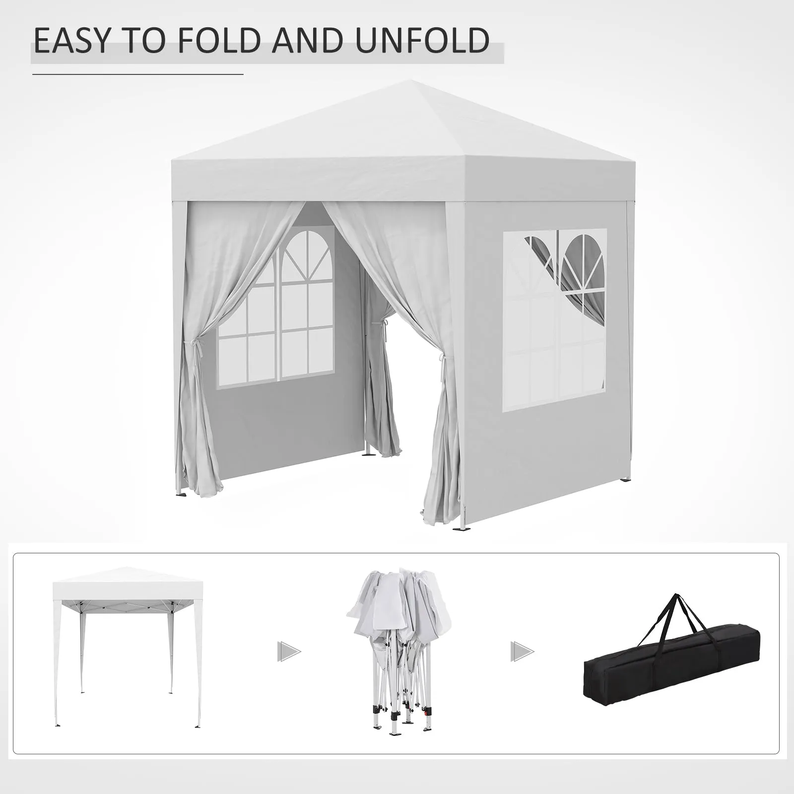 2 x2m Pop Up Gazebo Canopy Party Tent Wedding Awning W/ free Carrying Case White   Removable 2 Walls 2 Windows-White