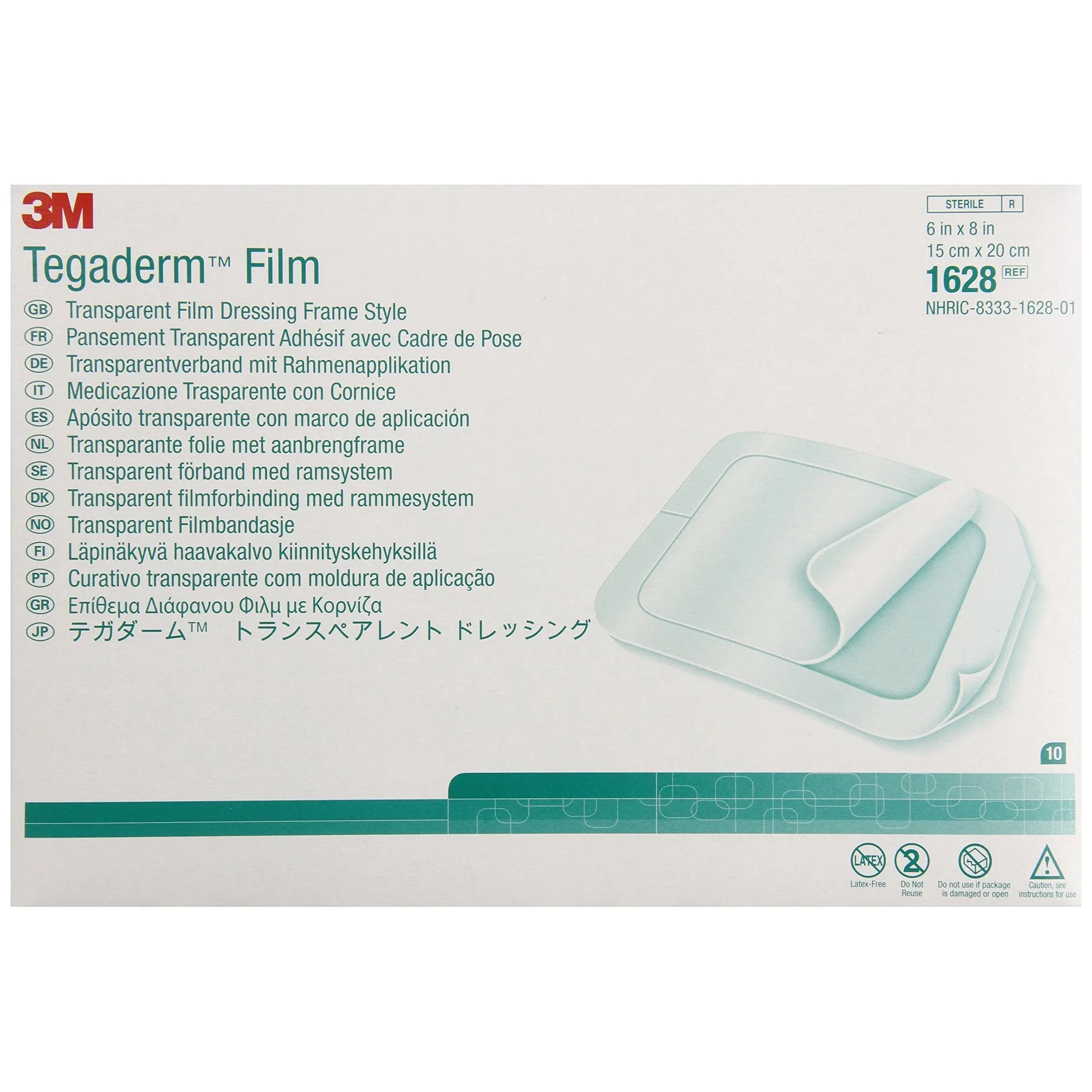 3M Tegaderm Transparent Dressing 6" x 8" 10ct 1628