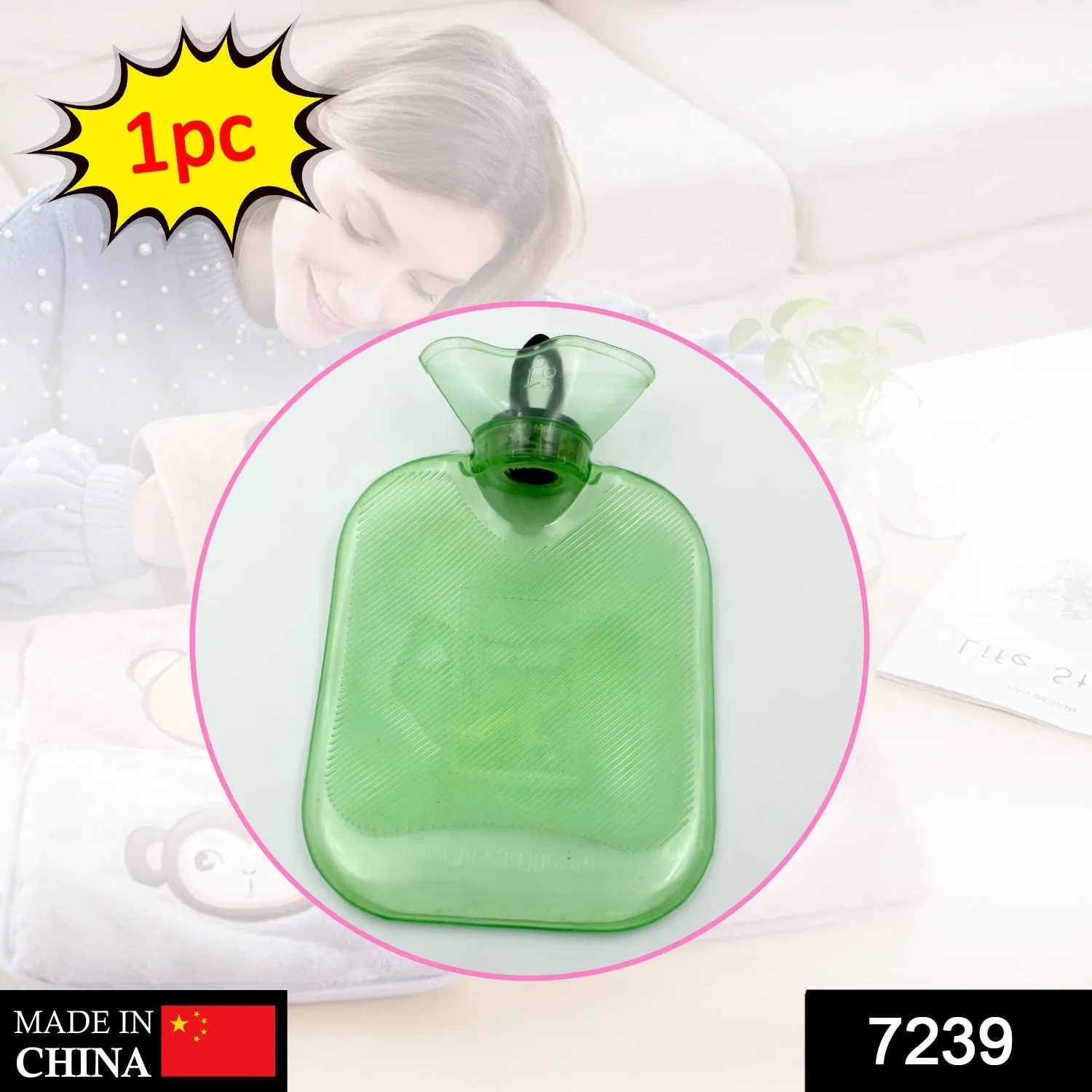 7239 Transparent Personal Care Rubber Hot Water Heating Pad Bag for Pain Relief (Small)