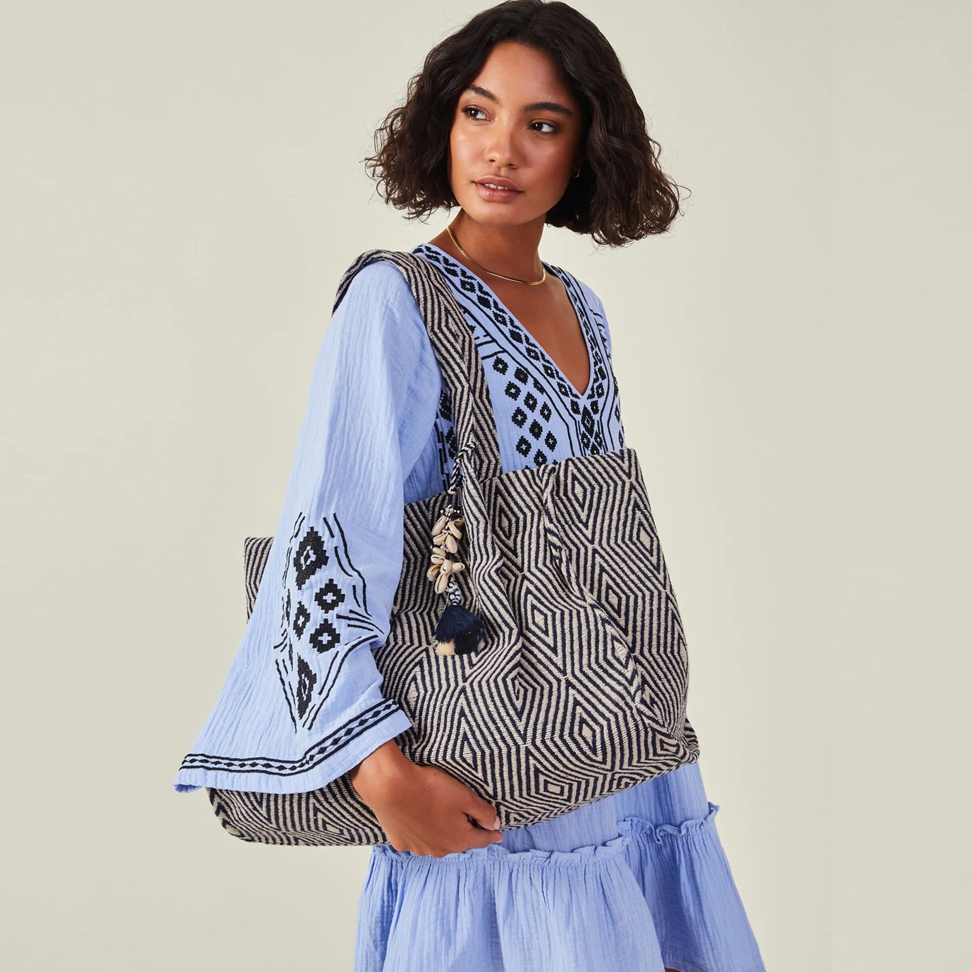 Accessorize London Women's Blue Aztec Tote Bag