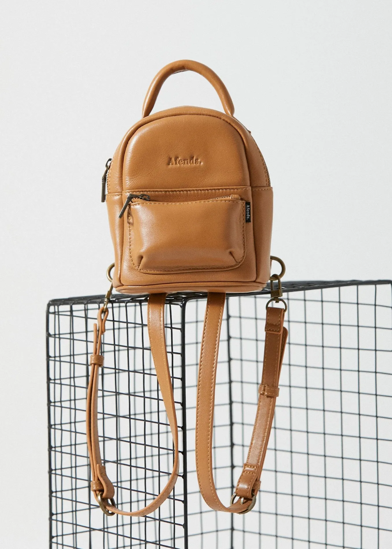 Afends Unisex Thea - Leather Adjustable Mini Backpack - Tan