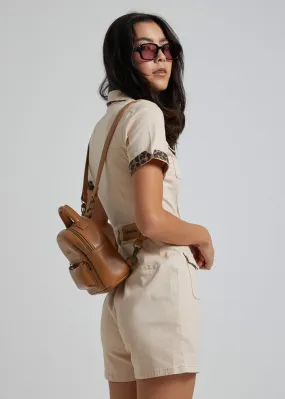 Afends Unisex Thea - Leather Adjustable Mini Backpack - Tan