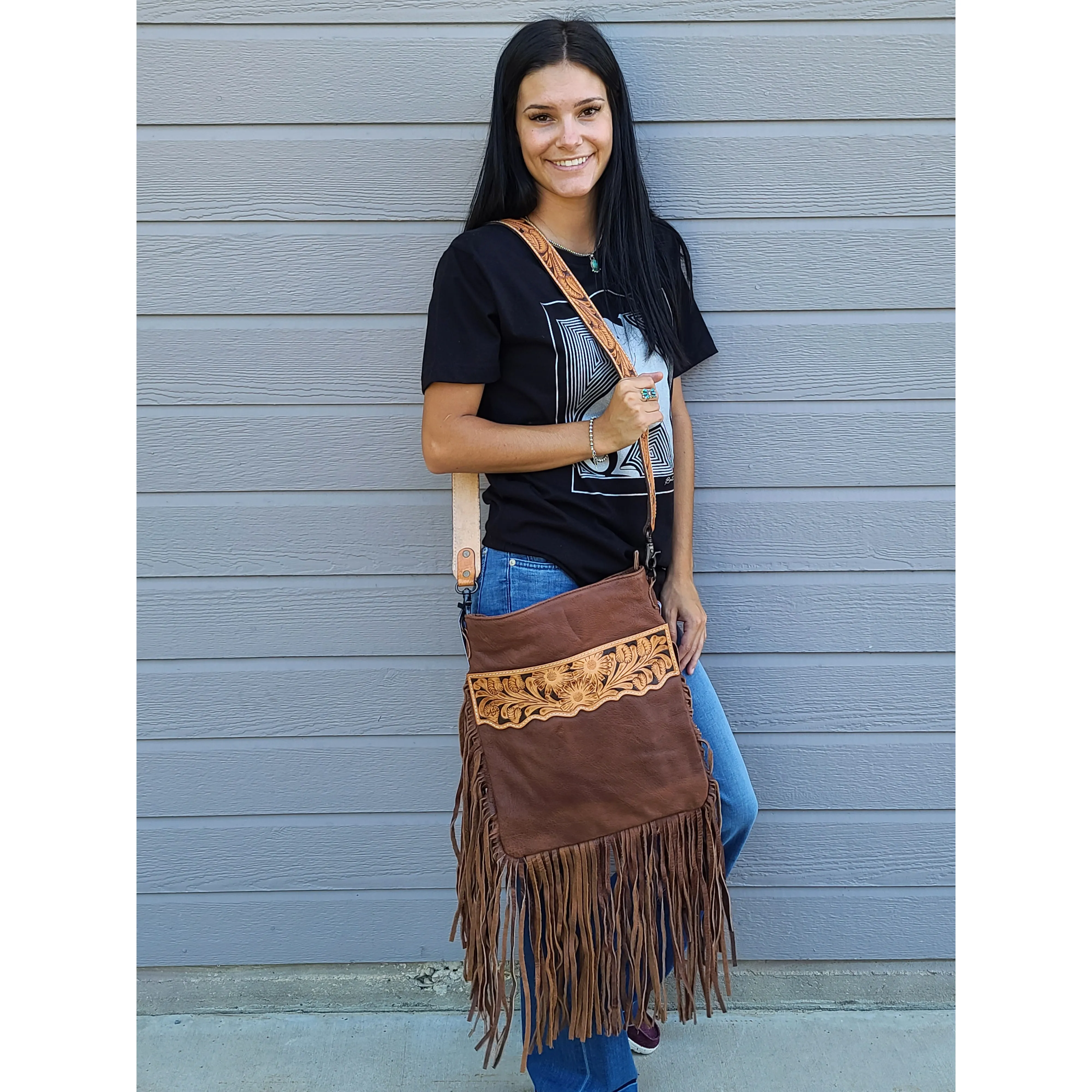 American Darling Conceal Carry Leather/Tool/Fringe Messenger Bag