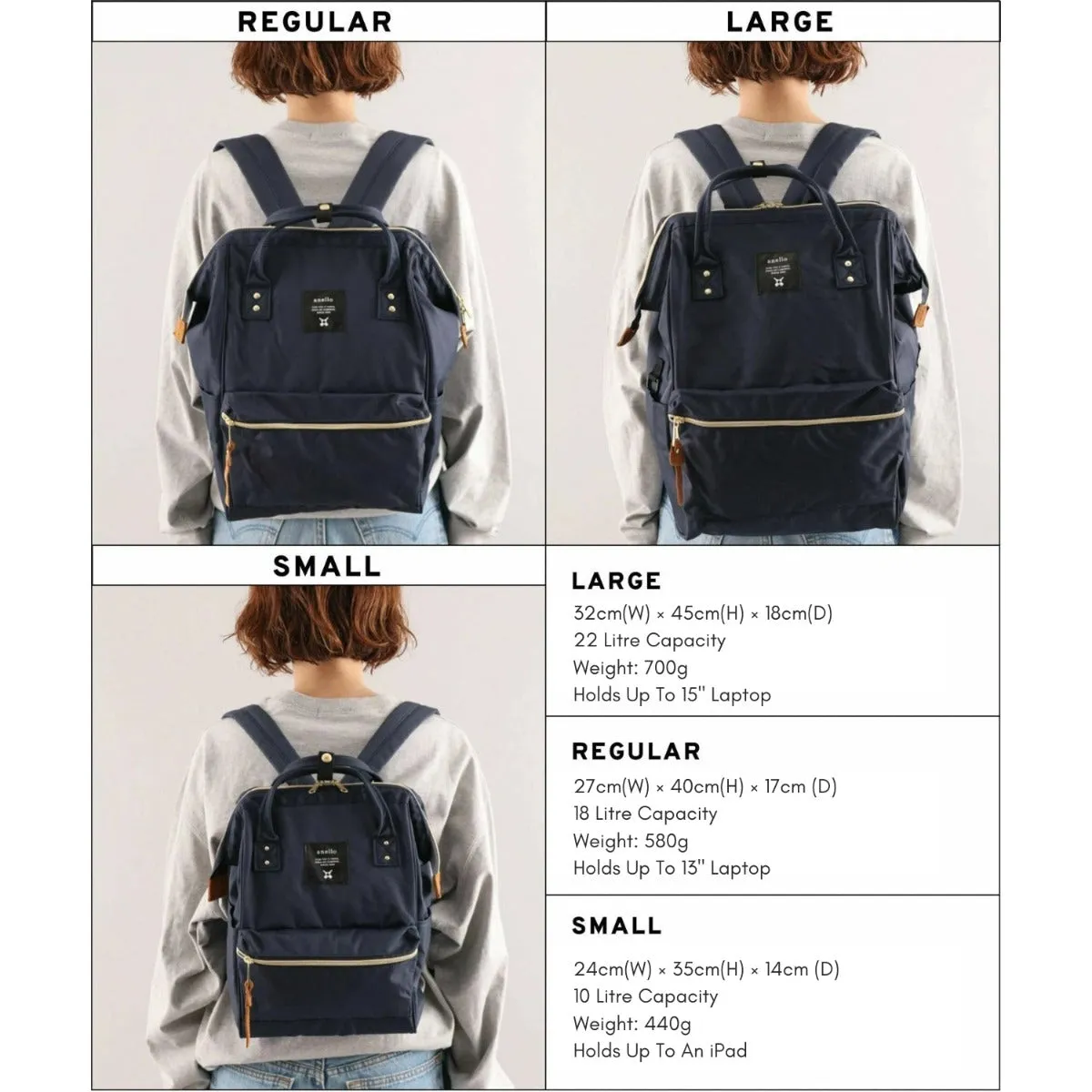 Anello Cross Bottle Backpack Large in Navy