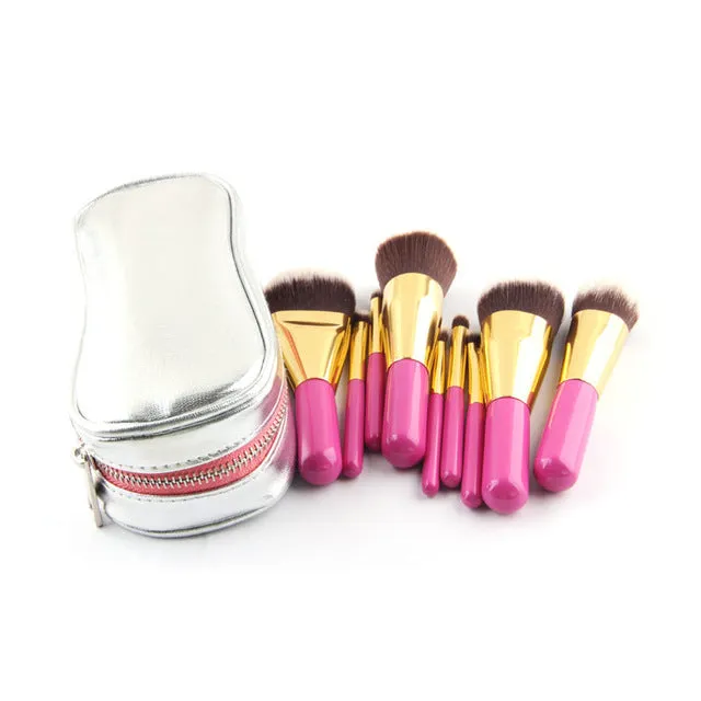 Anmor Hot Sale 9 Pieces Synthetic Hair Makeup Brushes with Sliver Color Bag Beautiful Traveling Makeup Brush Set B001