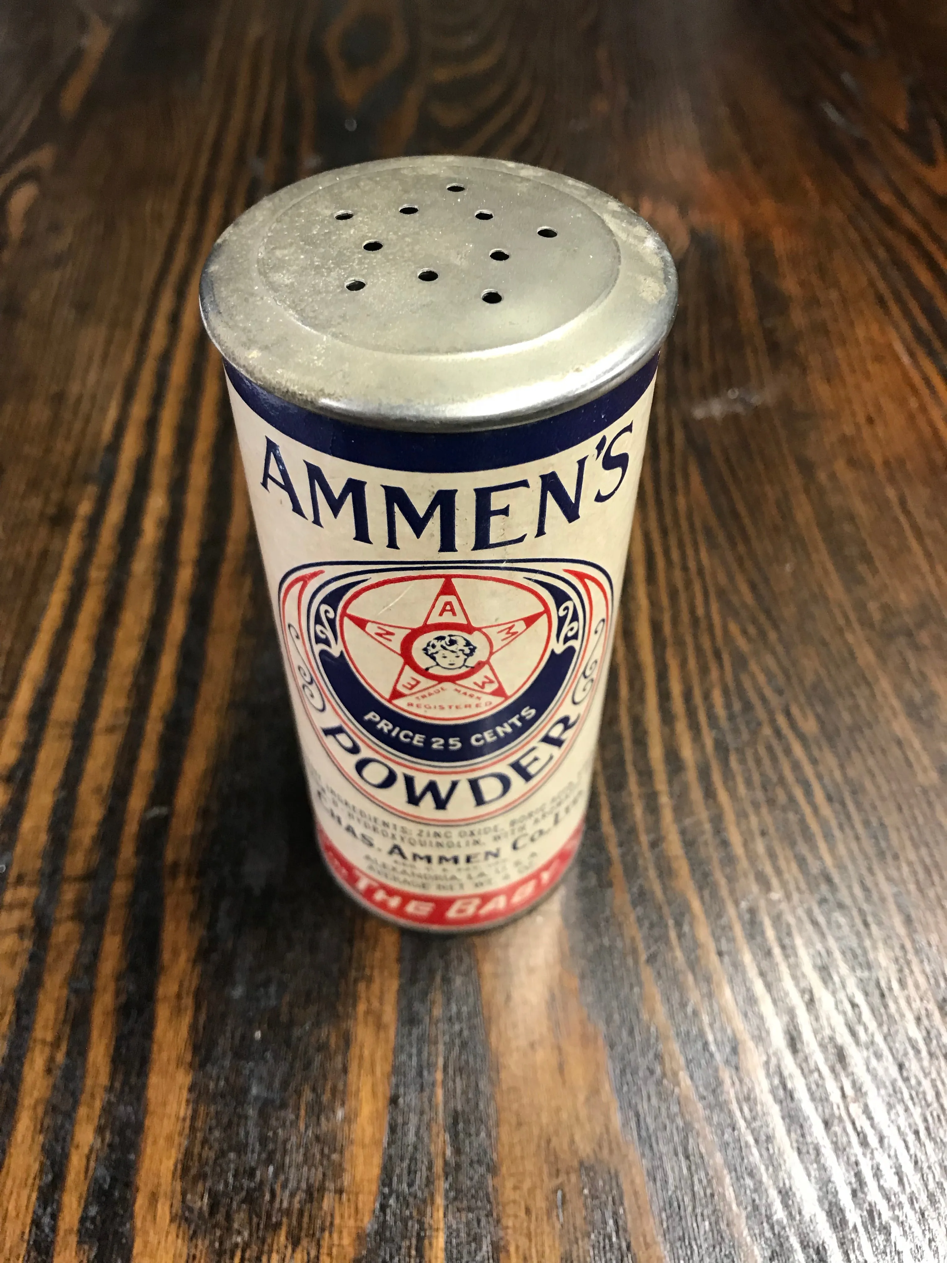 Antique Ammen’s Baby Powder Tin Packaging with Powder Inside