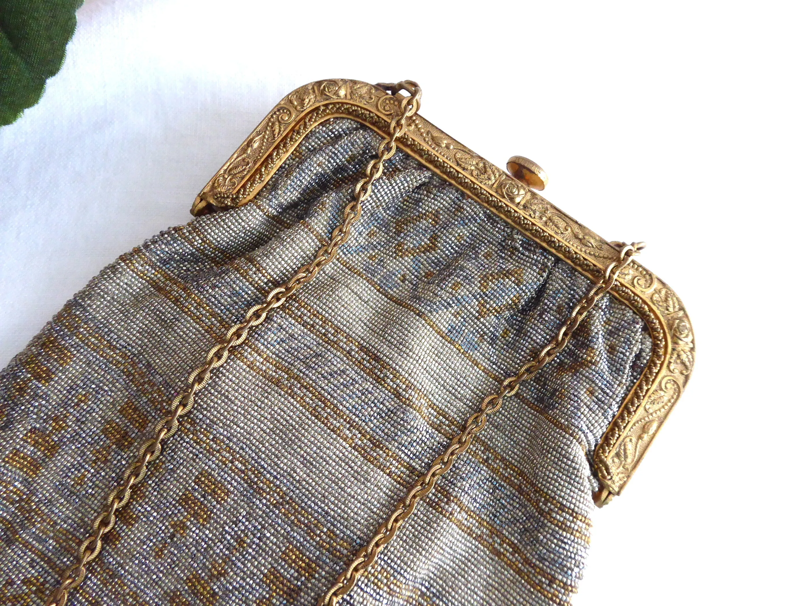 Antique Edwardian French Steel Cut Beads 1900 Beaded Purse France Art Deco Bag