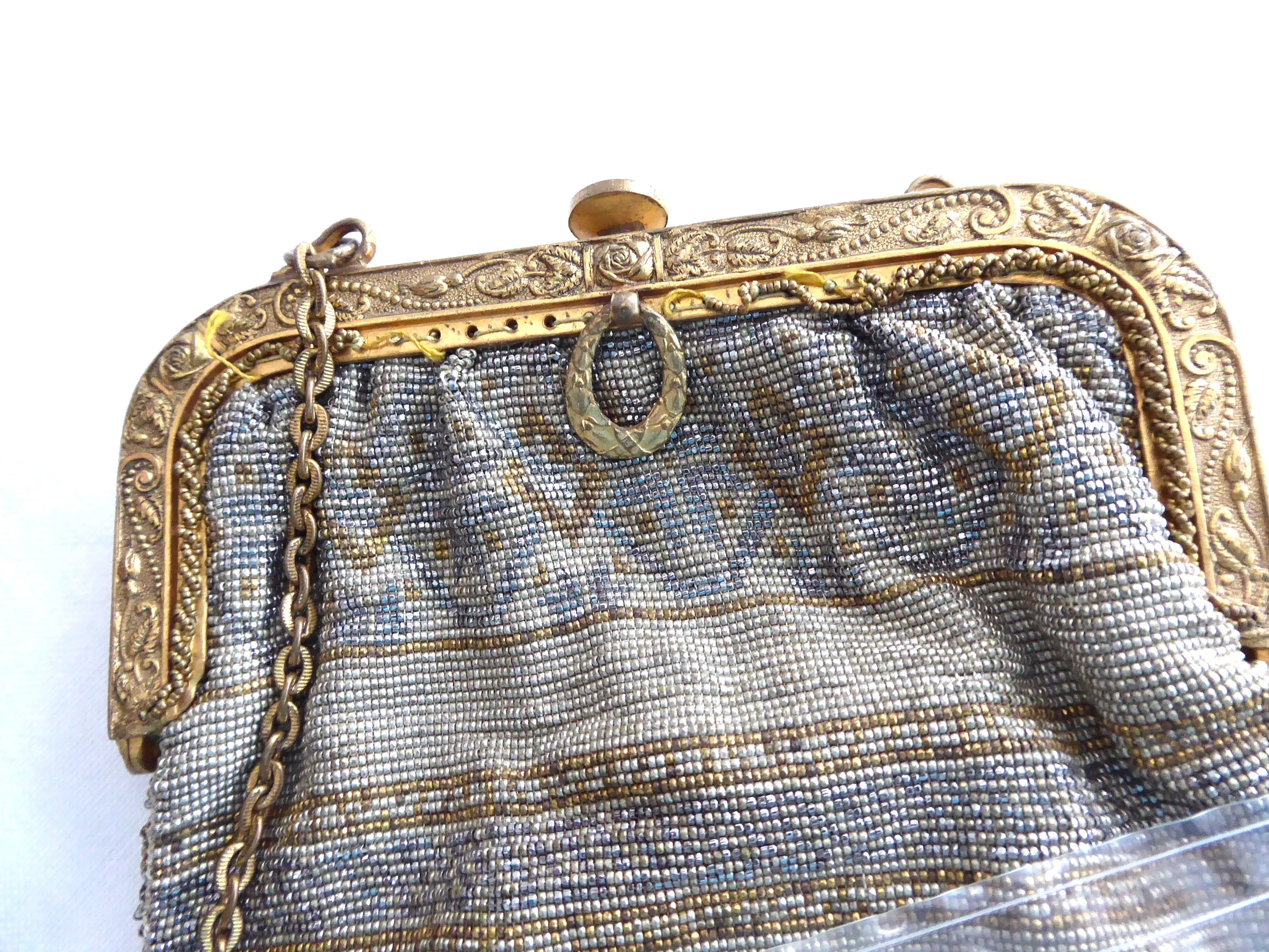 Antique Edwardian French Steel Cut Beads 1900 Beaded Purse France Art Deco Bag