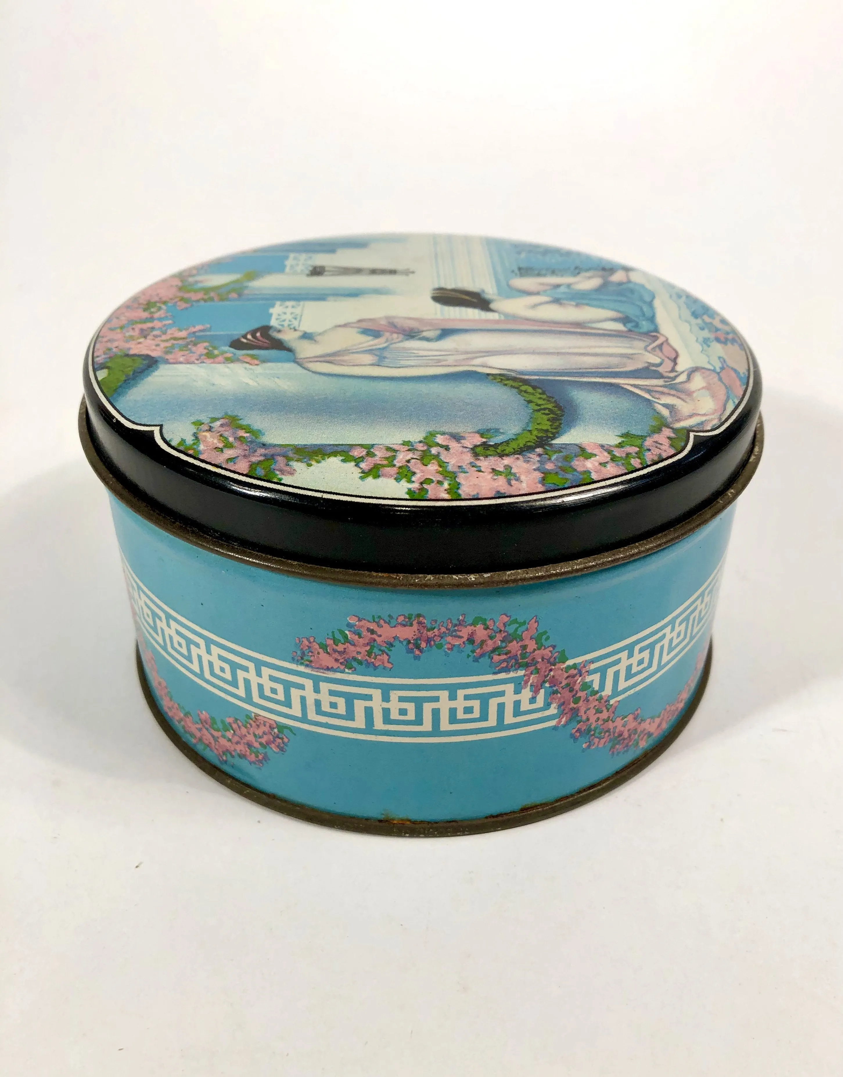 Antique GRECIAN ROSE Perfumed Talcum Powder Tin || Darnee, Powder and Puff