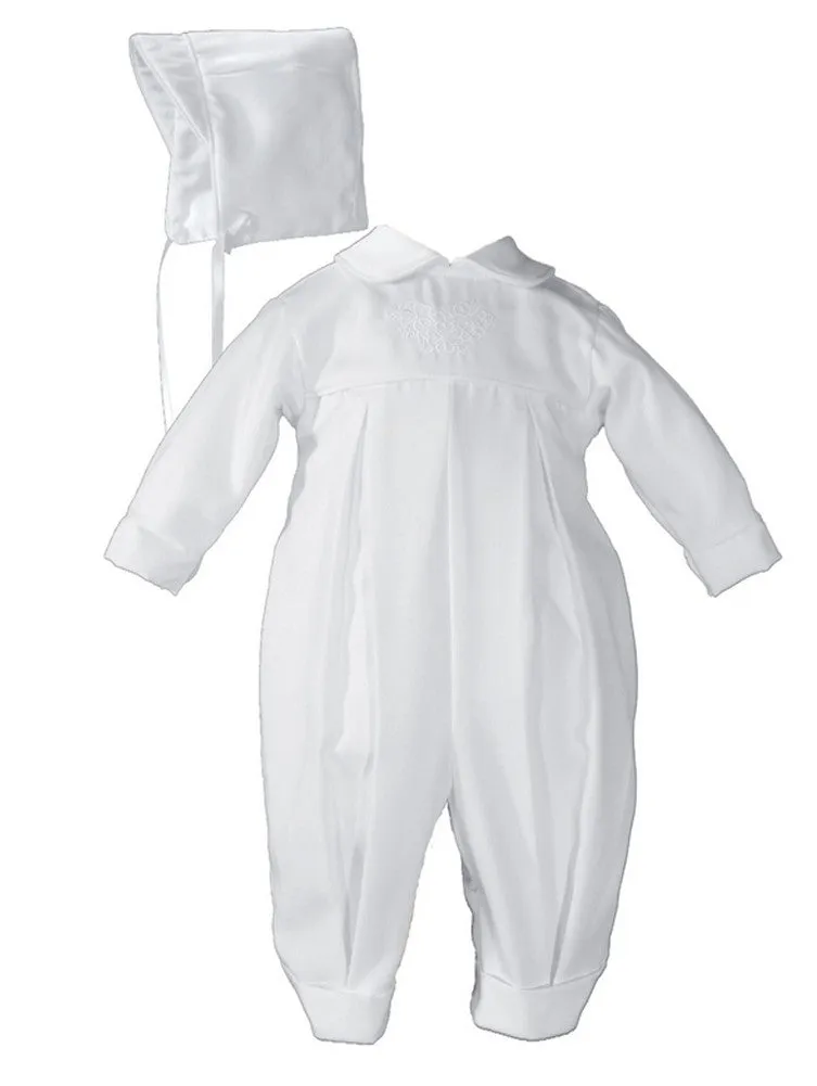 Baby Boys White Long Sleeve Embroidered Pleated Hat Christening Outfit 0-12M