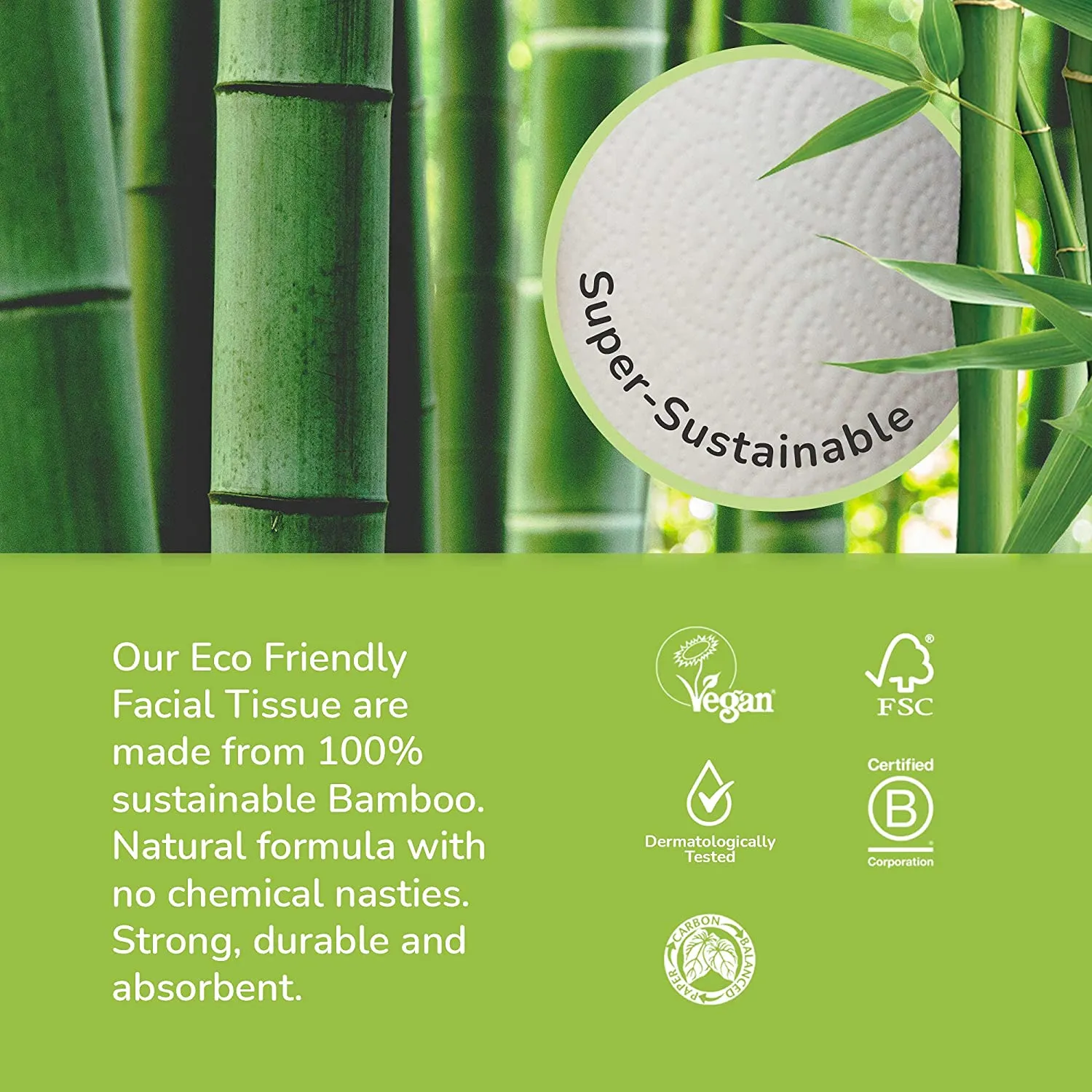 Bamboo Facial Tissues, 12 Box, 56 Tissues per Pack, 3 Ply, Hypoallergenic, Plastic-Free, Eco-Friendly, Super Soft & Sustainable