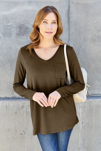 Basic Bae Full Size V-Neck Long Sleeve Top