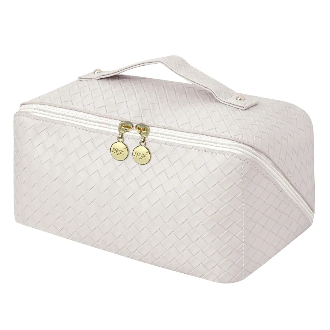 Basket Weave Cream NGIL Large Faux Leather Travel Toiletry