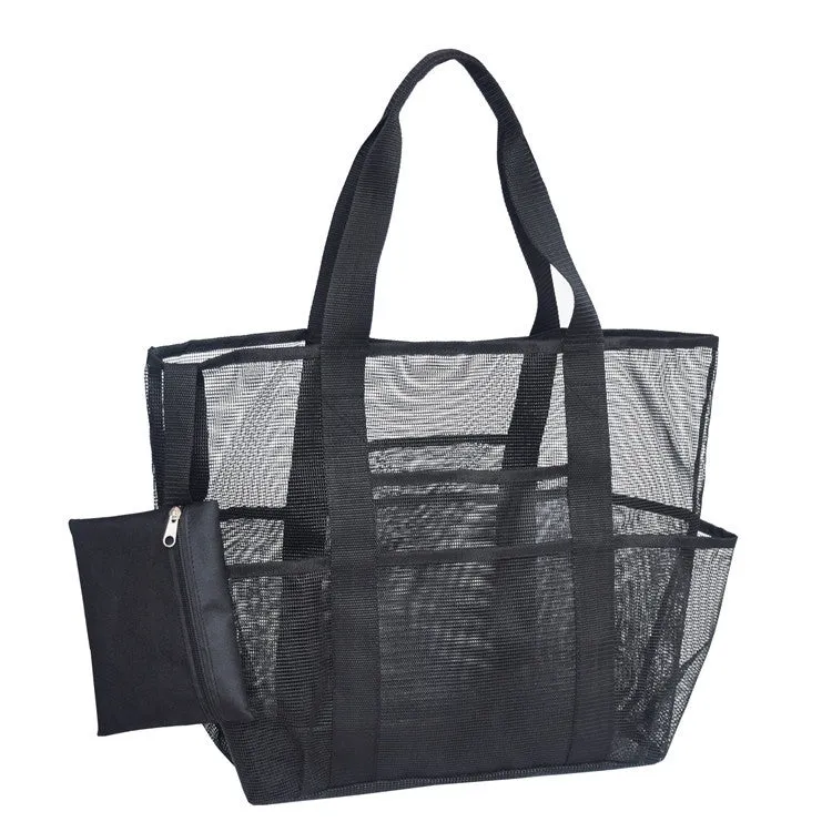 Beach Storage Bag Mesh Toiletry Cosmetic Bag (Black)