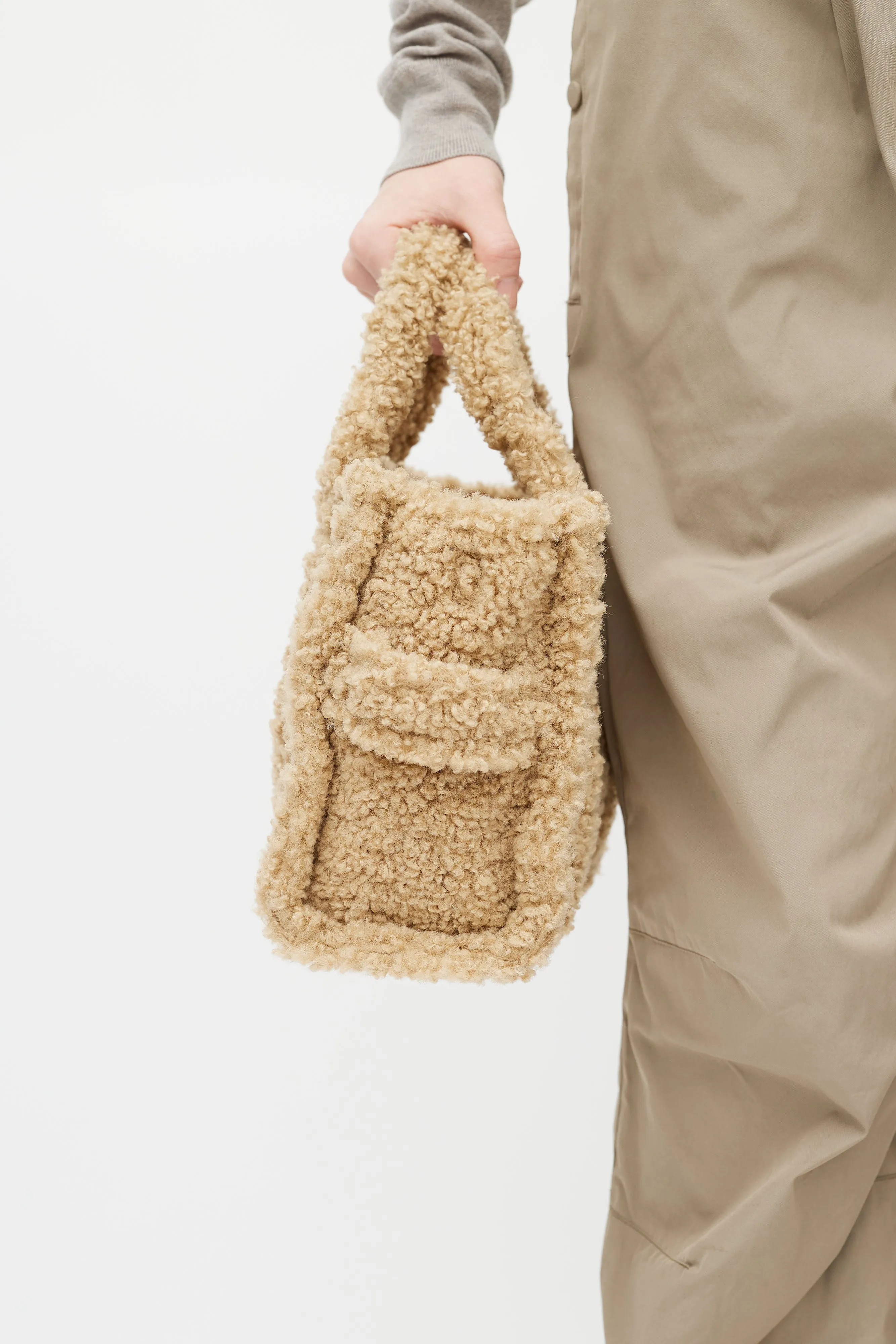 Beige Shearling Mini "The Tote Bag" Crossbody