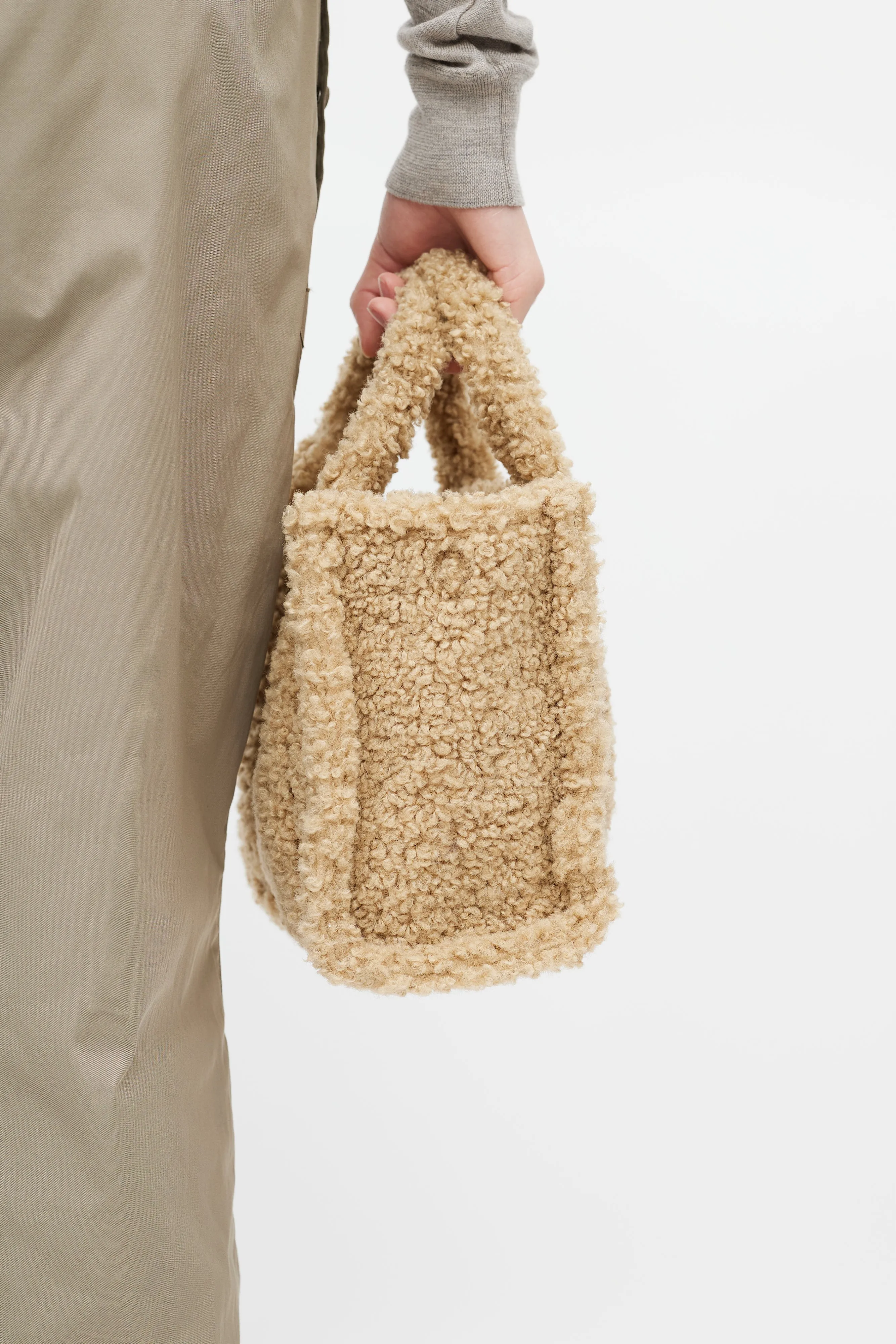 Beige Shearling Mini "The Tote Bag" Crossbody