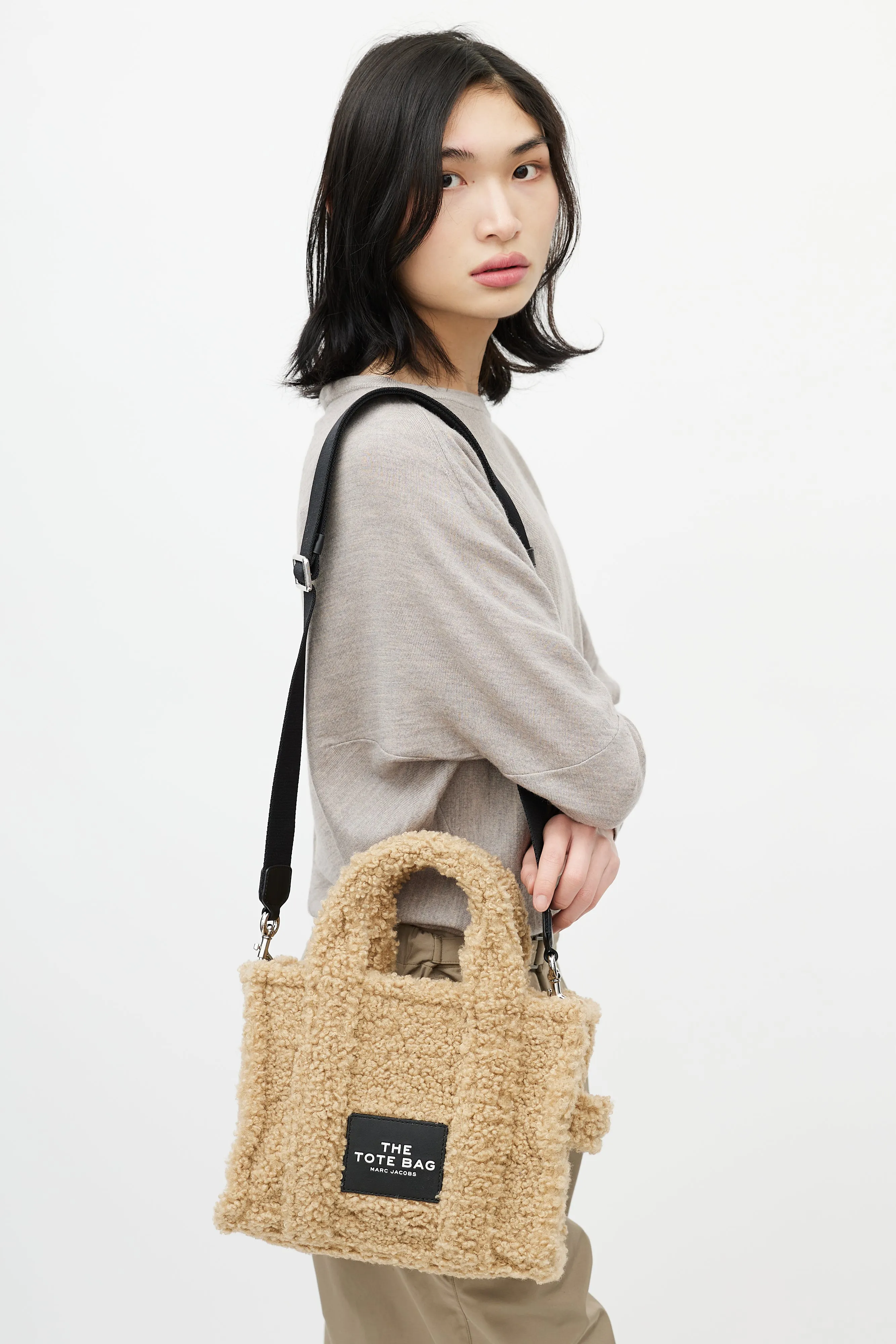 Beige Shearling Mini "The Tote Bag" Crossbody