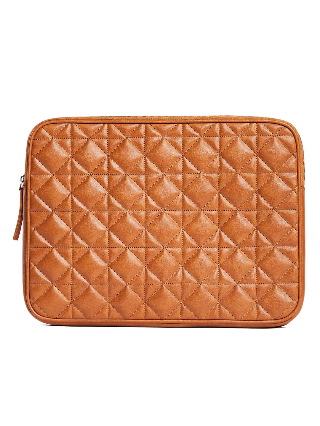 Berrylush Women Orange Quilted Pattern PU Zipper-Up Regular Laptop Sleeve Bag