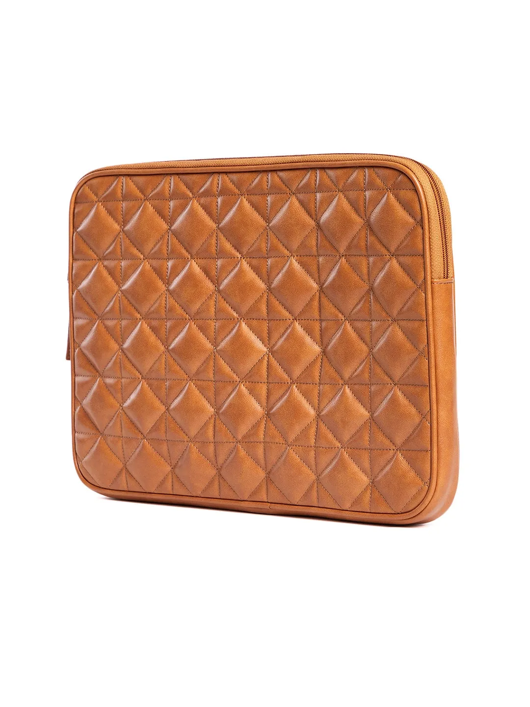 Berrylush Women Orange Quilted Pattern PU Zipper-Up Regular Laptop Sleeve Bag