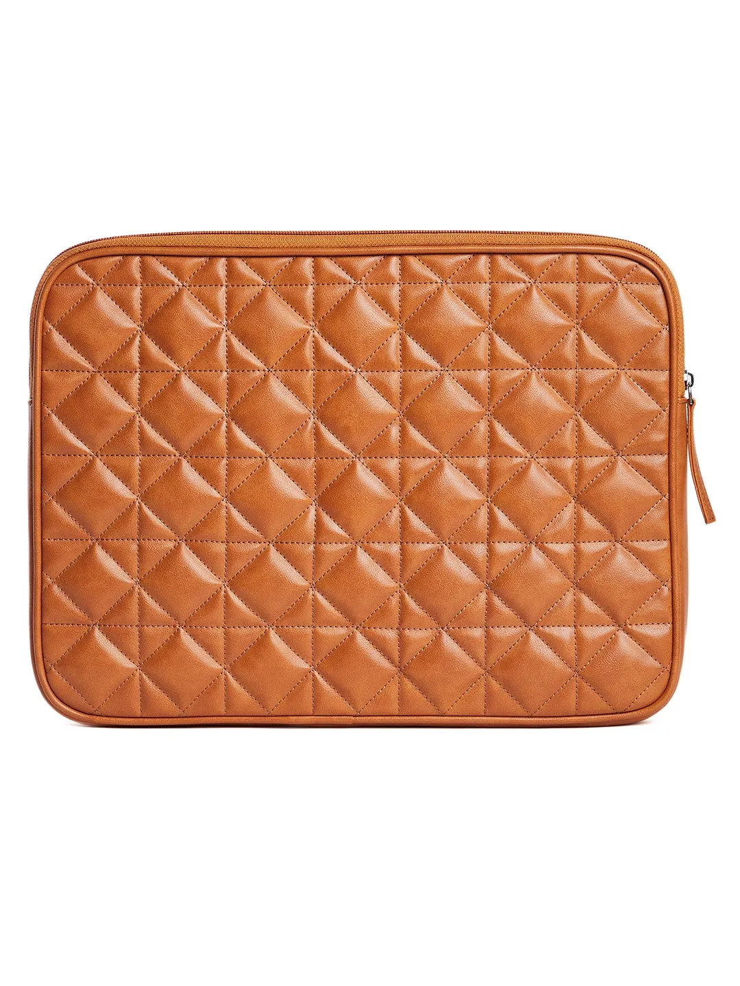 Berrylush Women Orange Quilted Pattern PU Zipper-Up Regular Laptop Sleeve Bag