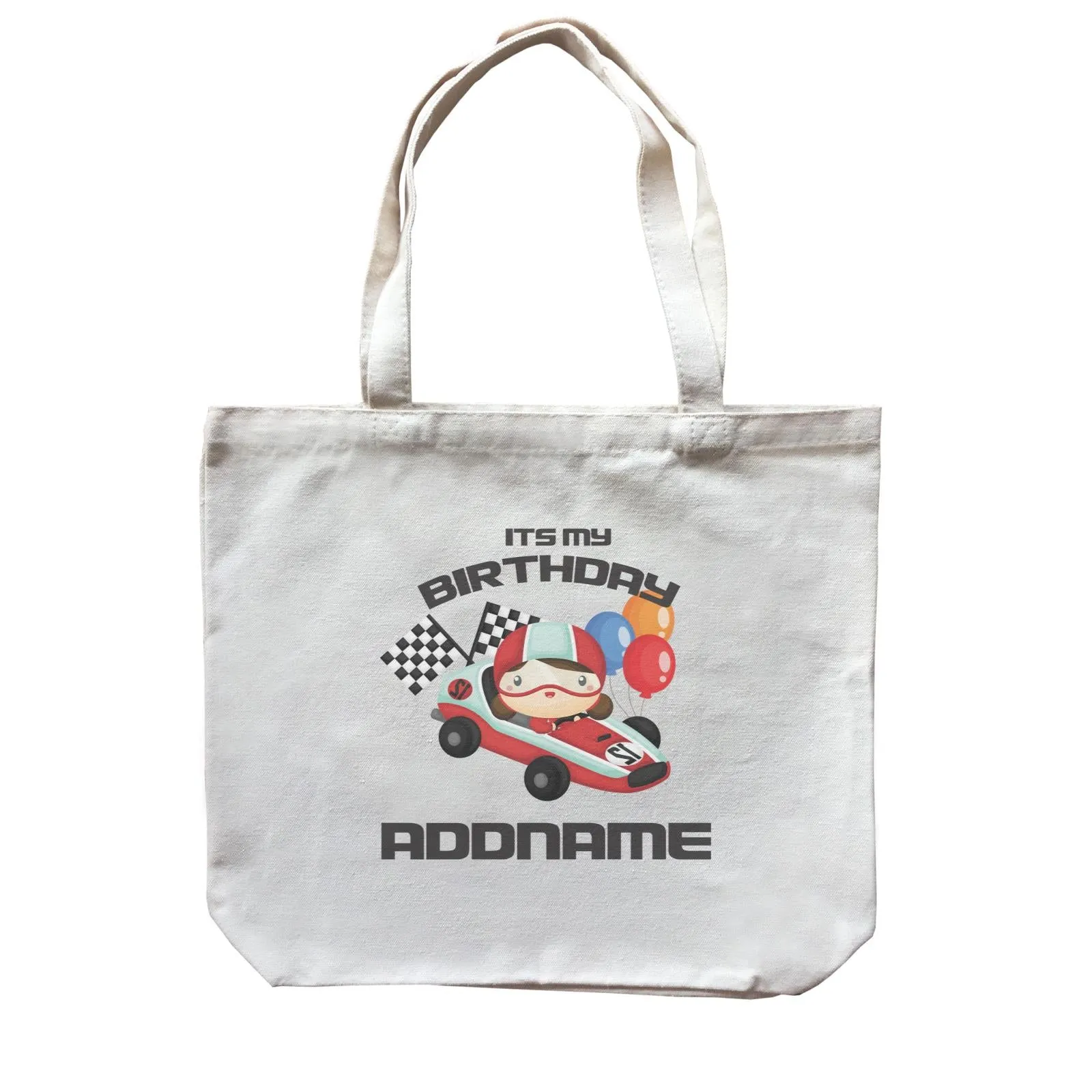 Birthday Cars Race Racer Girl With Racing Cars Its My Birthday Addname Canvas Bag