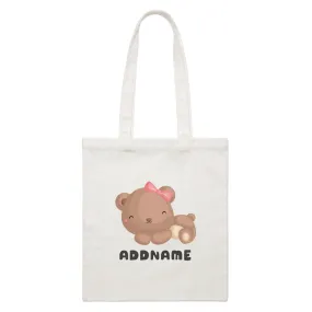 Birthday Friendly Animals Happy Sleeping Bear Addname White Canvas Bag