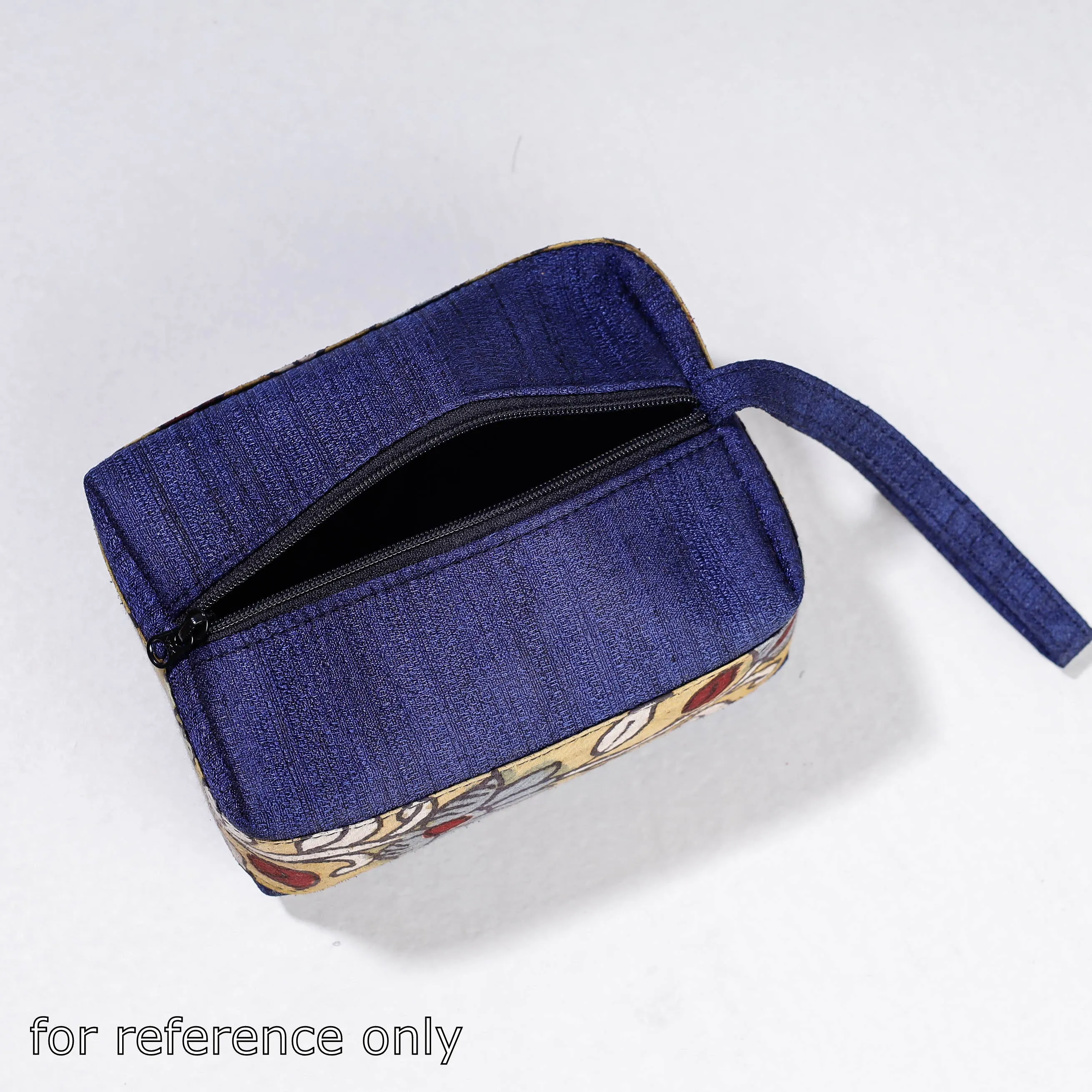 Black - Handpainted Kalamkari Natural Dyed Ghicha Silk Multipurpose Cosmetic/Toiletry Pouch