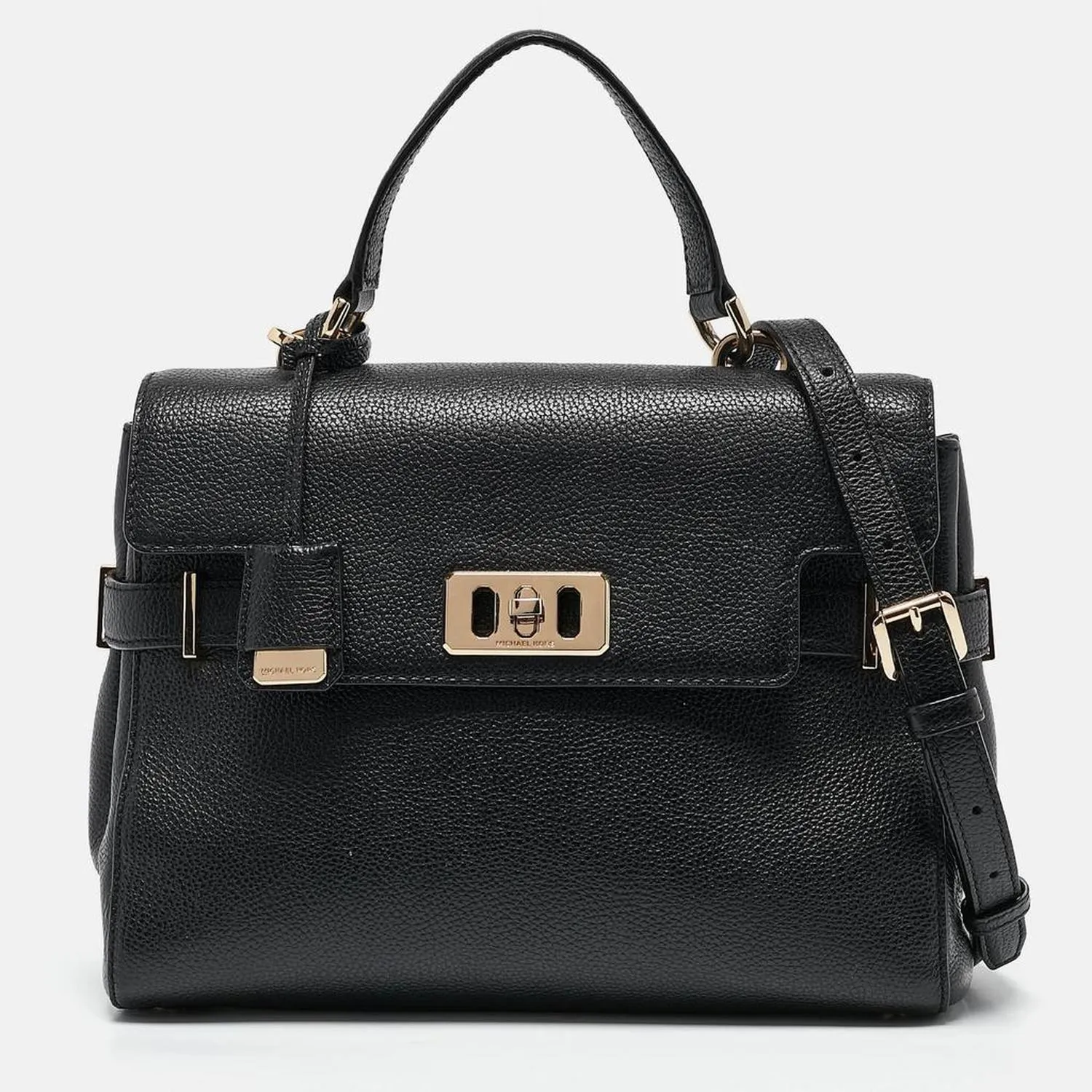 Black Leather Karso Flap Top Handle Bag