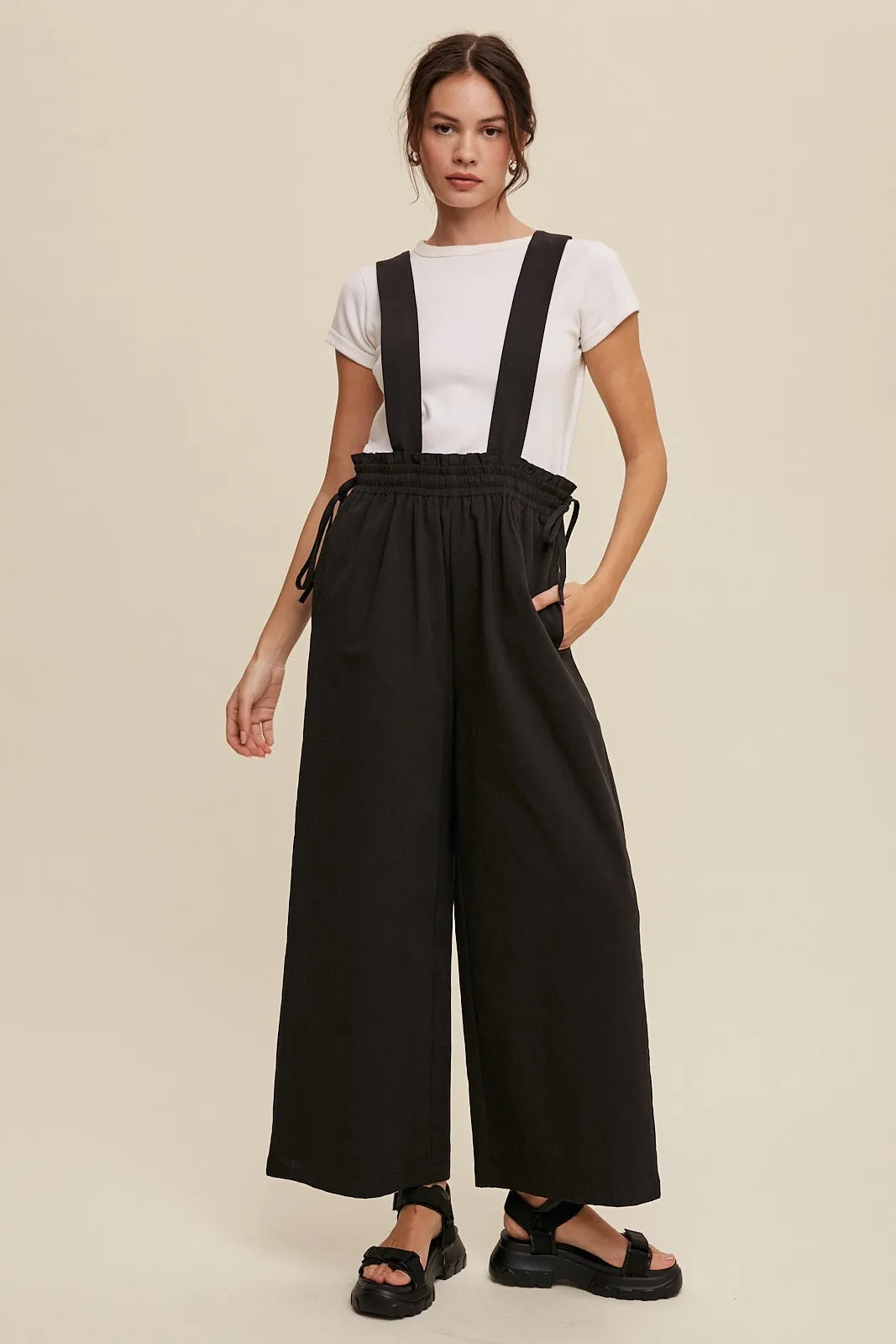 Black Suspender Style Wide Leg Jumpsuit