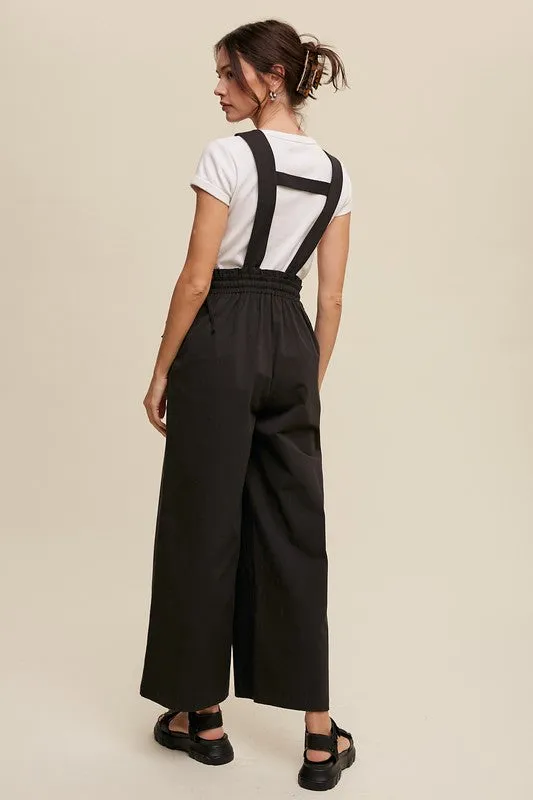 Black Suspender Style Wide Leg Jumpsuit