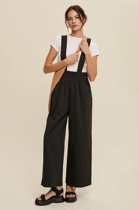 Black Suspender Style Wide Leg Jumpsuit