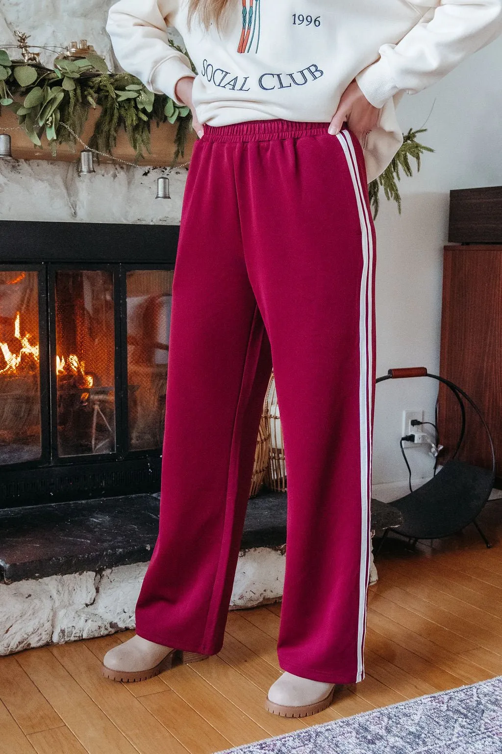 Burgundy Striped Athleisure Pants