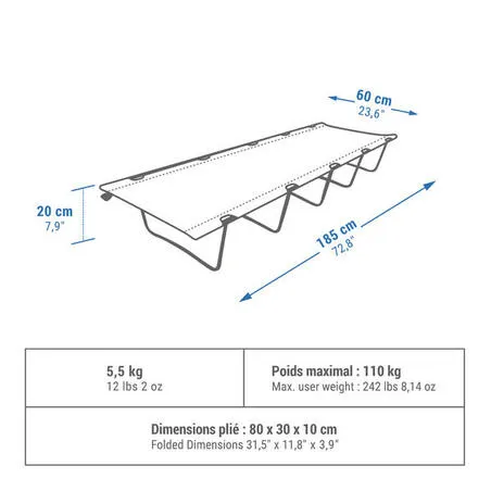 Camping bed basic camp bed 60 cm 1 person