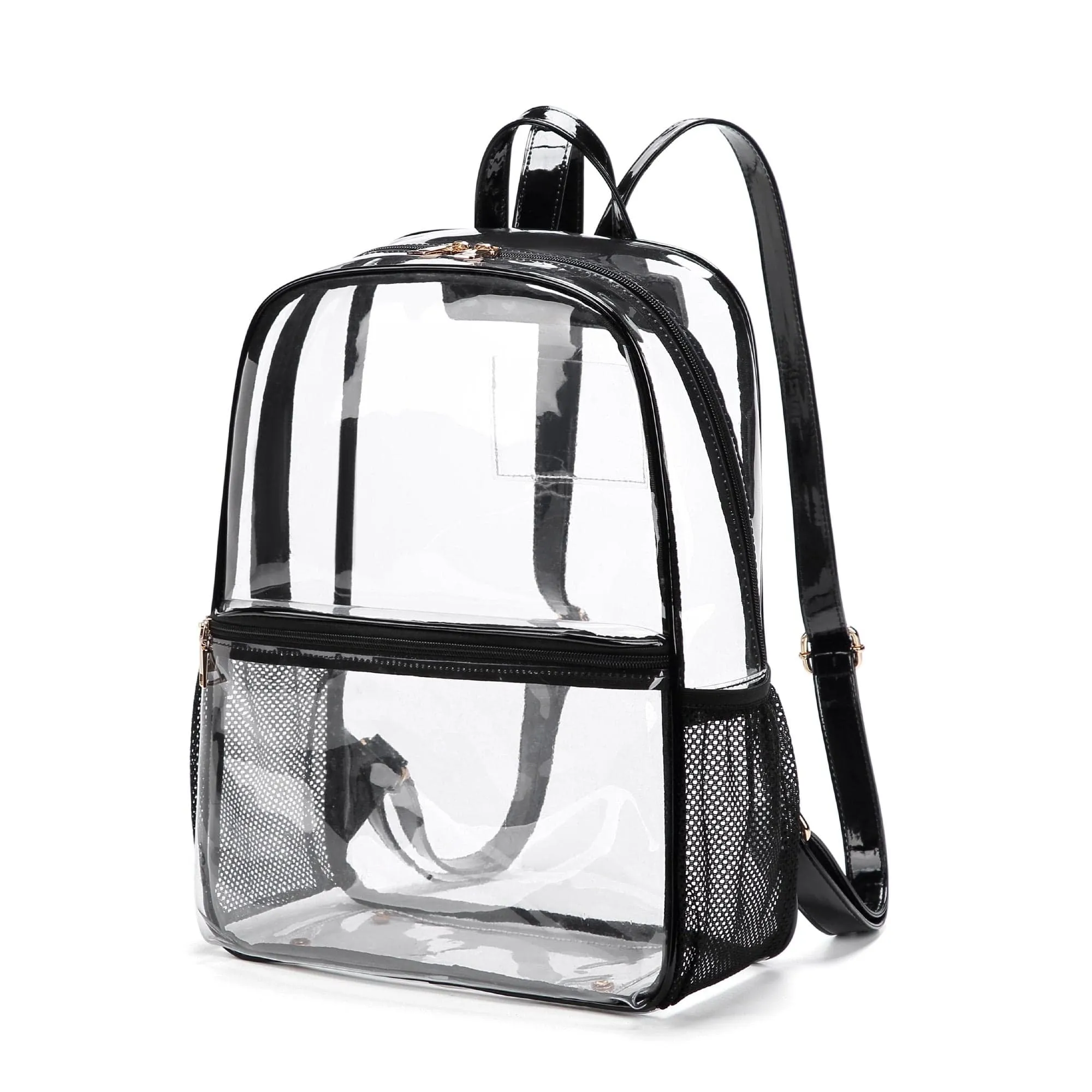 CL102N Bailey Clear Mesh Pocket Leather Strap Backpack