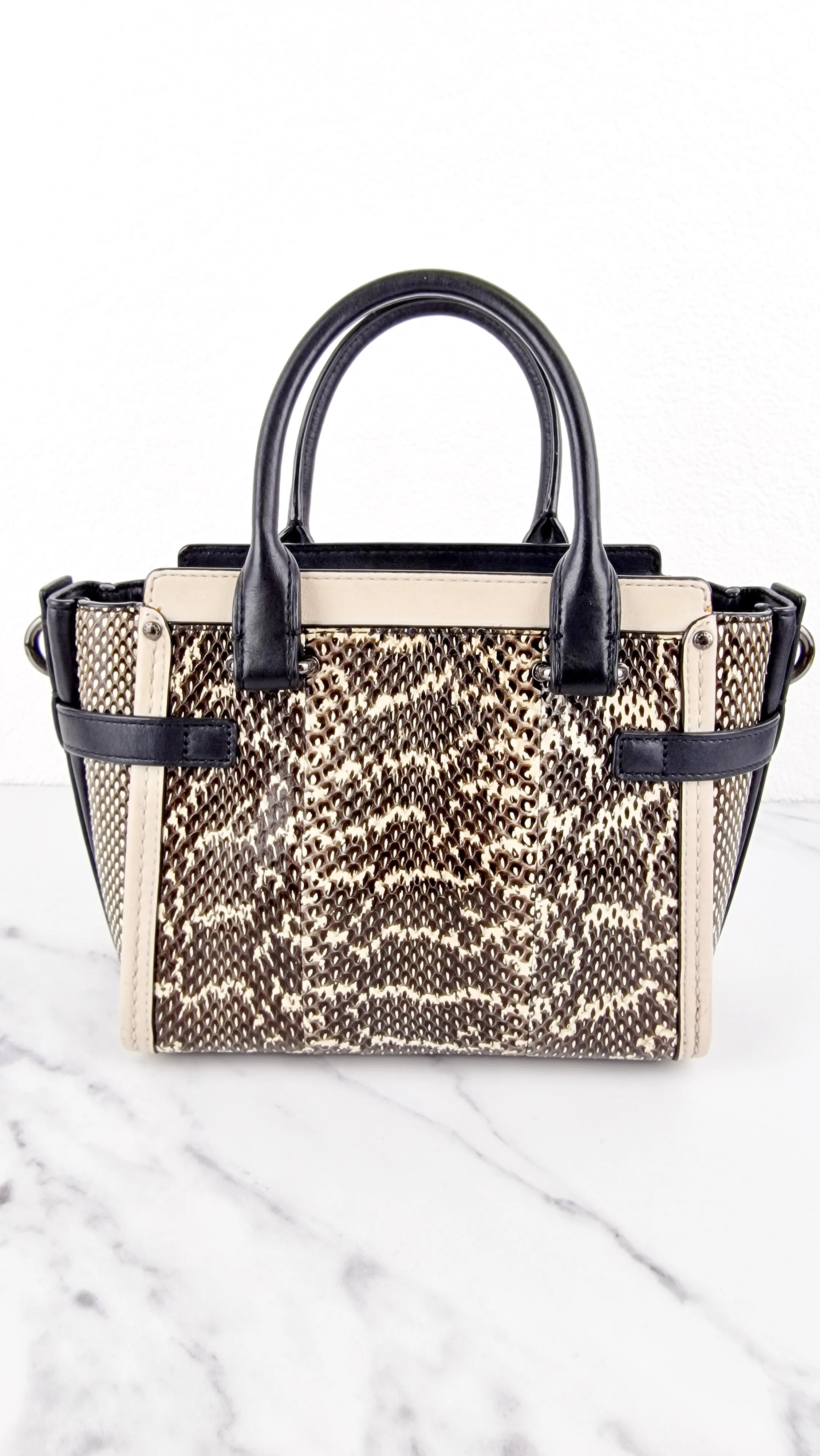 Coach Swagger 21 in Snakeskin Black & White Chalk Colorblock Handbag - Coach 57748