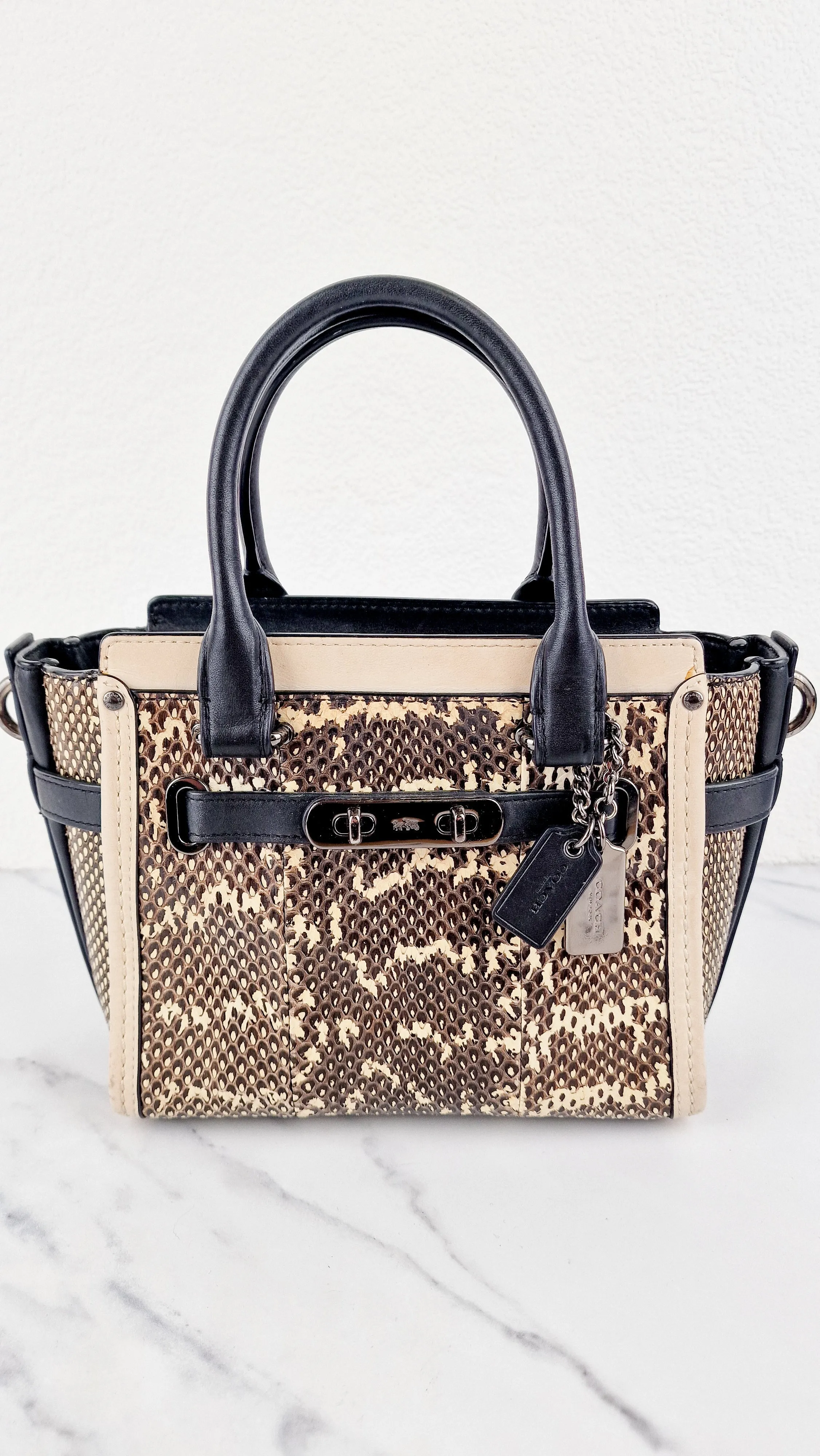 Coach Swagger 21 in Snakeskin Black & White Chalk Colorblock Handbag - Coach 57748