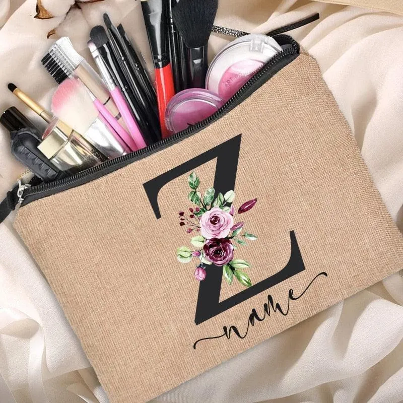 Customized Personalized Name Linen Cosmetic Bag Clutch Outdoor Travel Beauty Makeup Bag Bachelor Party Lipstick Bag