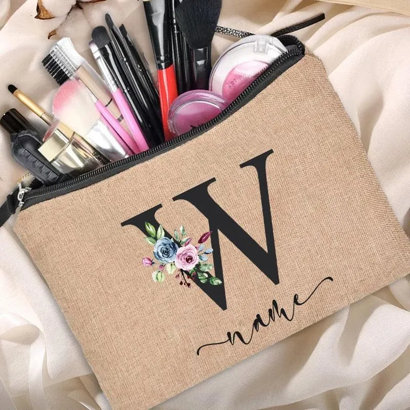 Customized Personalized Name Linen Cosmetic Bag Clutch Outdoor Travel Beauty Makeup Bag Bachelor Party Lipstick Bag