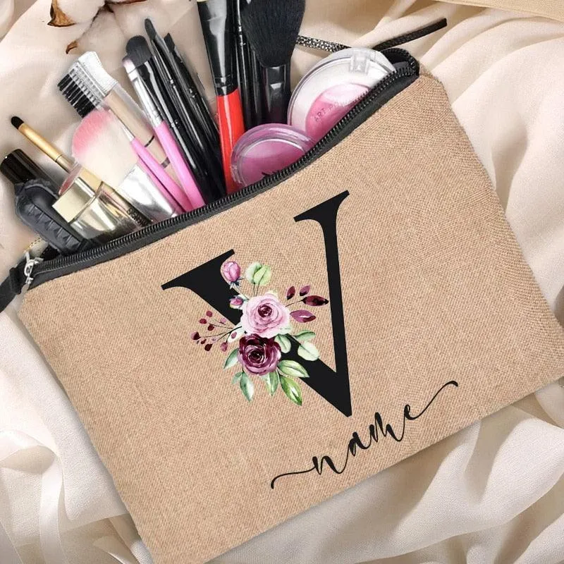 Customized Personalized Name Linen Cosmetic Bag Clutch Outdoor Travel Beauty Makeup Bag Bachelor Party Lipstick Bag