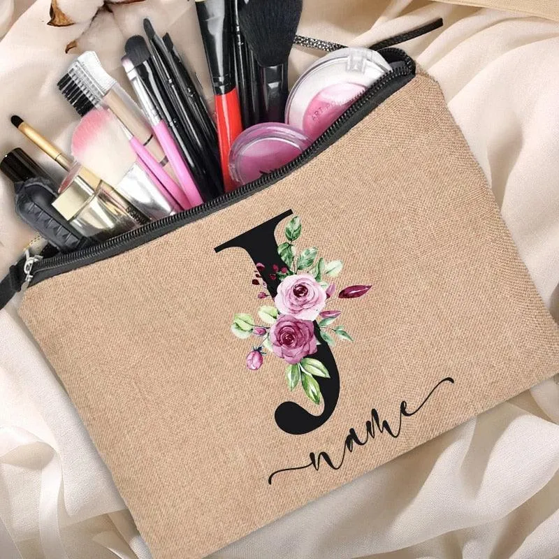 Customized Personalized Name Linen Cosmetic Bag Clutch Outdoor Travel Beauty Makeup Bag Bachelor Party Lipstick Bag