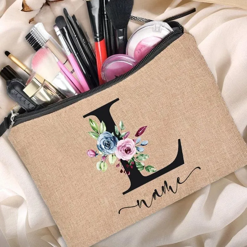 Customized Personalized Name Linen Cosmetic Bag Clutch Outdoor Travel Beauty Makeup Bag Bachelor Party Lipstick Bag