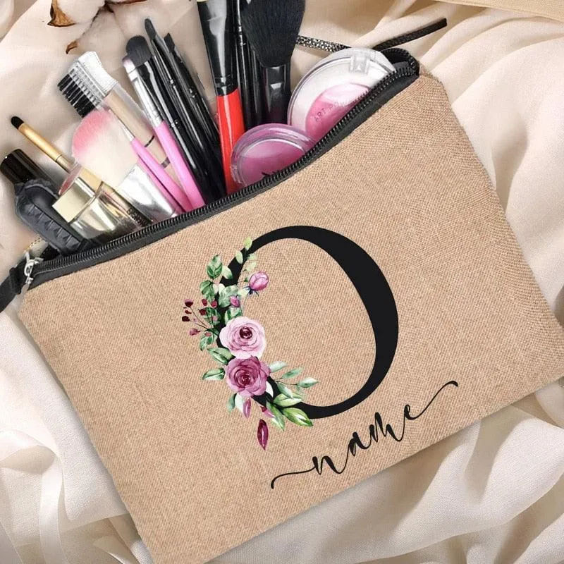 Customized Personalized Name Linen Cosmetic Bag Clutch Outdoor Travel Beauty Makeup Bag Bachelor Party Lipstick Bag