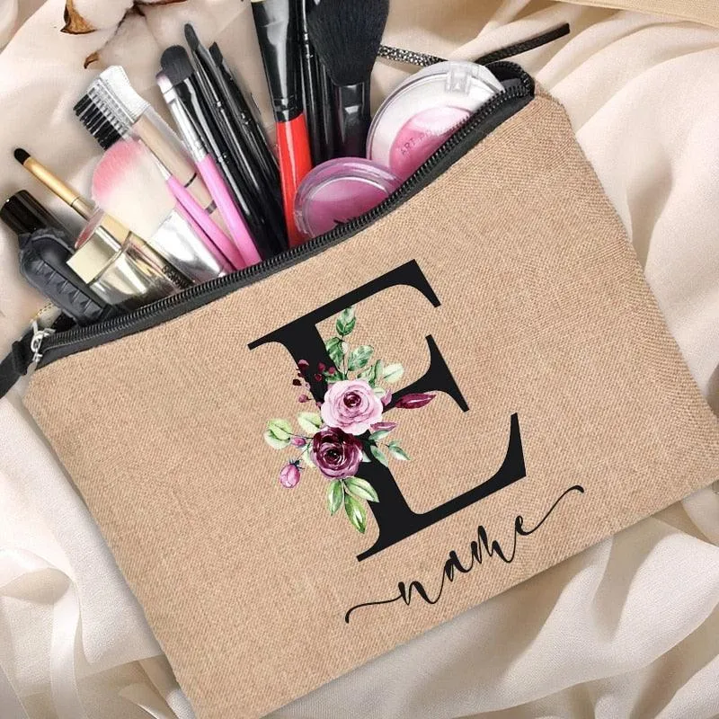 Customized Personalized Name Linen Cosmetic Bag Clutch Outdoor Travel Beauty Makeup Bag Bachelor Party Lipstick Bag