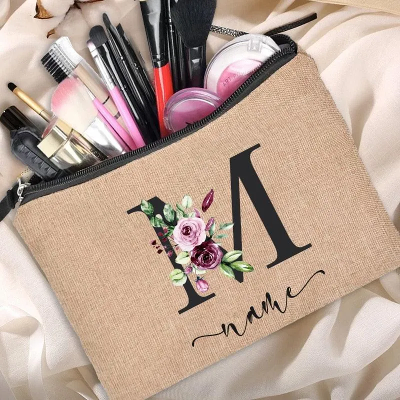 Customized Personalized Name Linen Cosmetic Bag Clutch Outdoor Travel Beauty Makeup Bag Bachelor Party Lipstick Bag