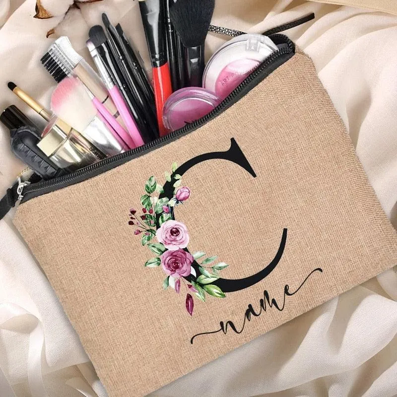 Customized Personalized Name Linen Cosmetic Bag Clutch Outdoor Travel Beauty Makeup Bag Bachelor Party Lipstick Bag