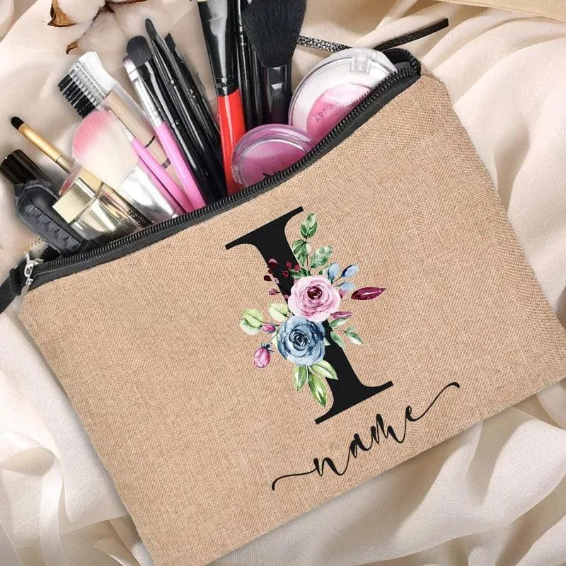 Customized Personalized Name Linen Cosmetic Bag Clutch Outdoor Travel Beauty Makeup Bag Bachelor Party Lipstick Bag